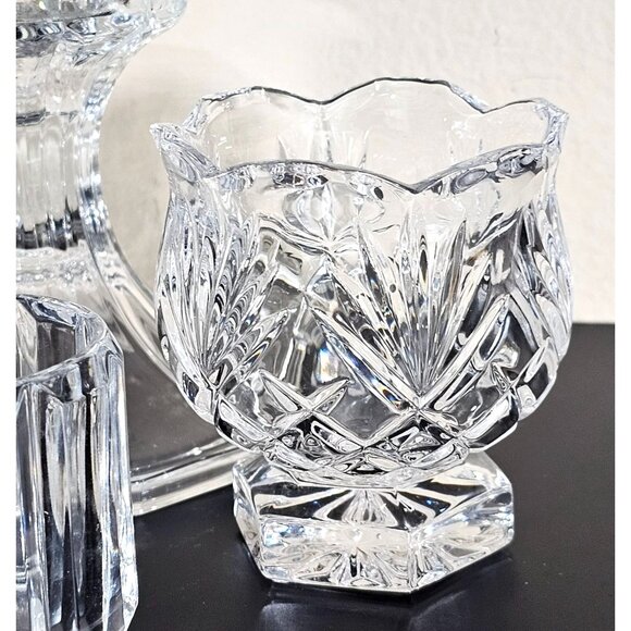 vtg assorted cut crystal candle holders lot/5 votive taper glass holders wedding - Picture 4 of 9